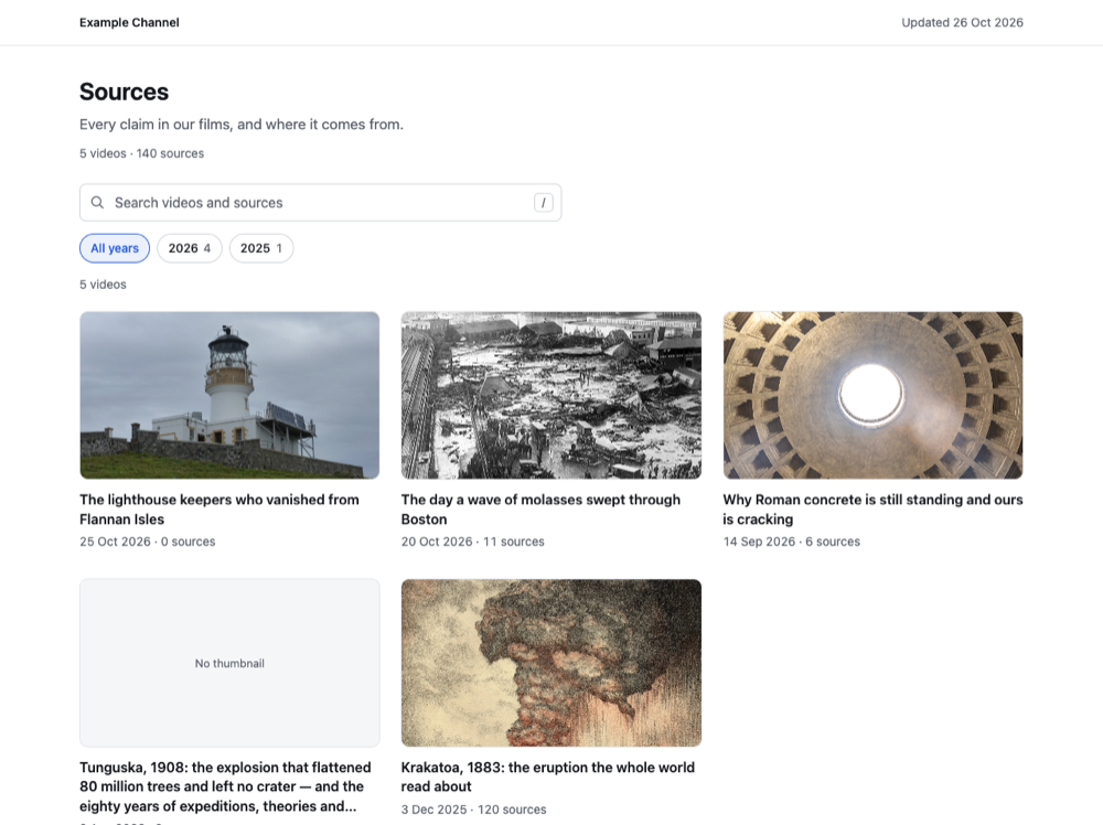 Cards template — index page on a desktop