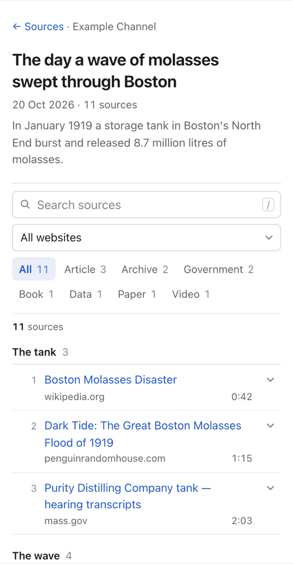 Compact template — video page on a phone, light mode